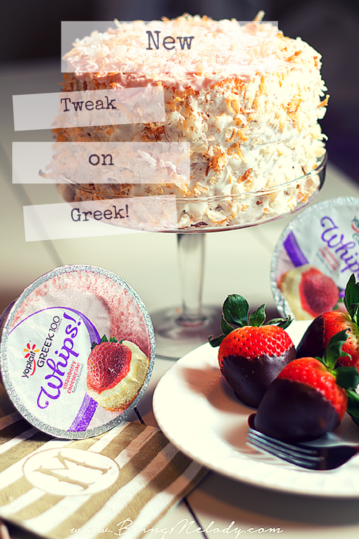 Amp up your dessert with a new Tweak On Greek. This recipe for a Strawberry Coconut Pound Cake topped with Yoplait Greek 100 Whips! is sure to be a winner!, 