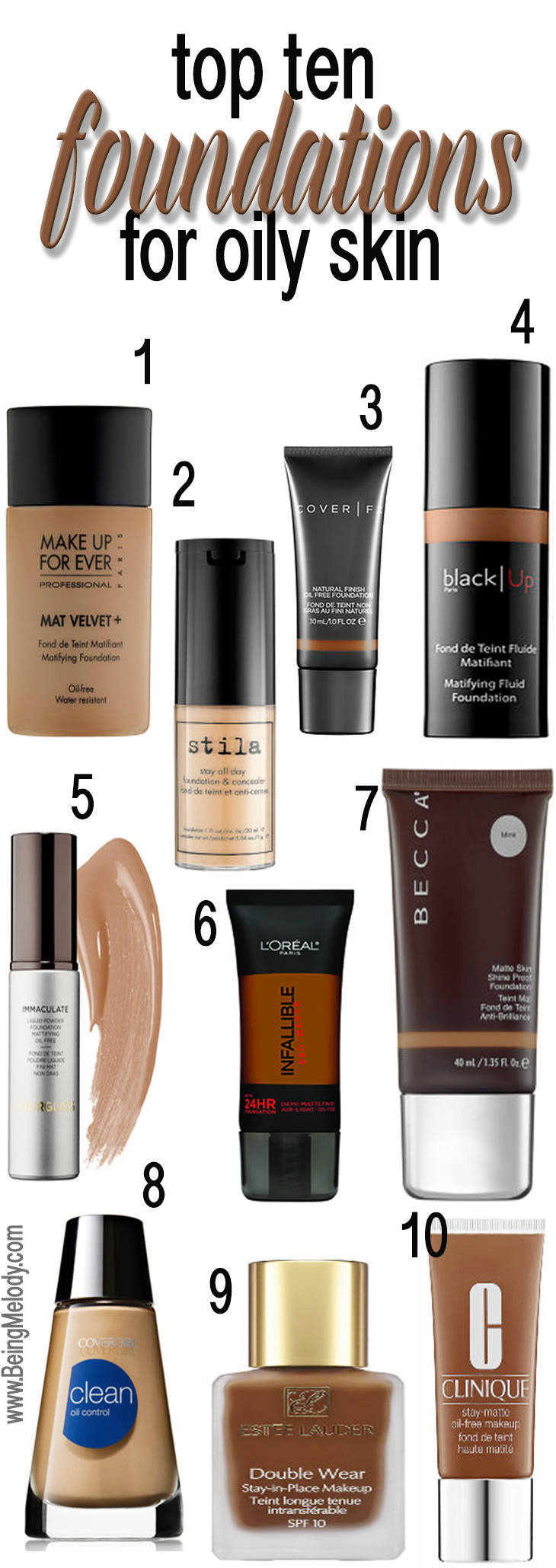 Top Ten Foundations for Oily Skin |www.beingMelody.com| @beingMelody