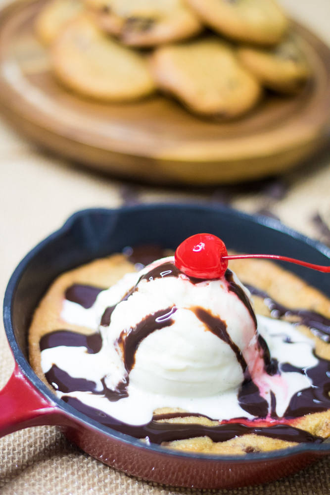 Restaurant style skillet cookies topped with ice cream make an excellent dessert. www.beingmelody.com