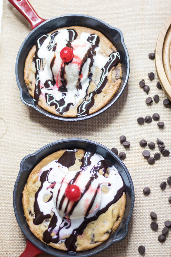 Restaurant style skillet cookies topped with ice cream make an excellent dessert. www.beingmelody.com