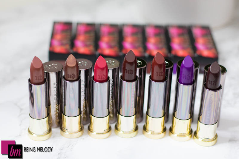 Urban Decay Vice Lipsticks Swatches on Medium Brown Skin www.beingmelody.com