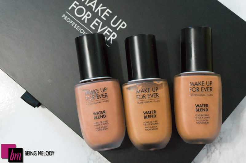 Make Up For Ever Water Blend Foundation in shades Y455 Y445 and R430. www.beingmelody.com