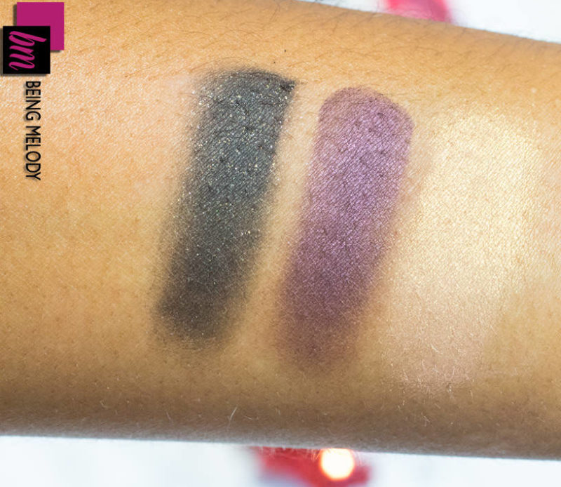 MAC Nutcracker Sweet Forward March, Dark Lullaby, and Mustache Magic Dust Eyeshadow swatches www.beingmelody.com