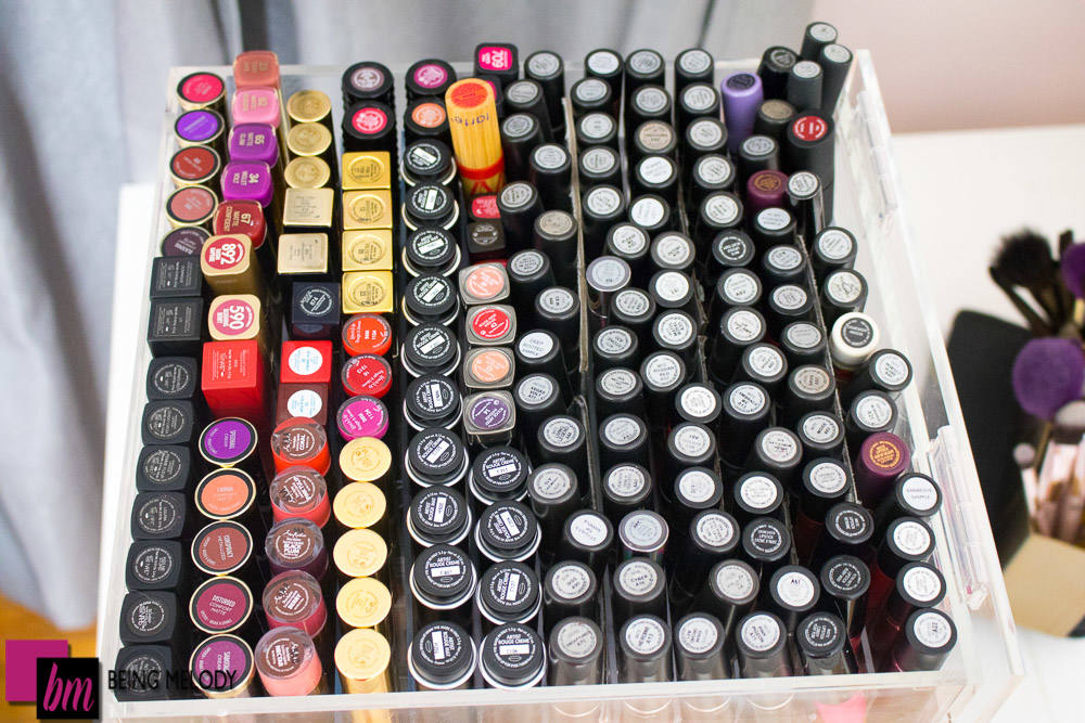How to Organize Your Lipstick Collection in an Acrylic Makeup Orgranizer www.beingmelody.com