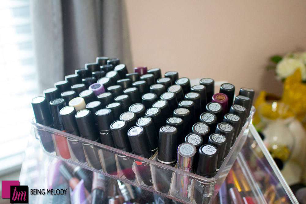 How to Organize Your Lipstick Collection in an Acrylic Makeup Orgranizer www.beingmelody.com