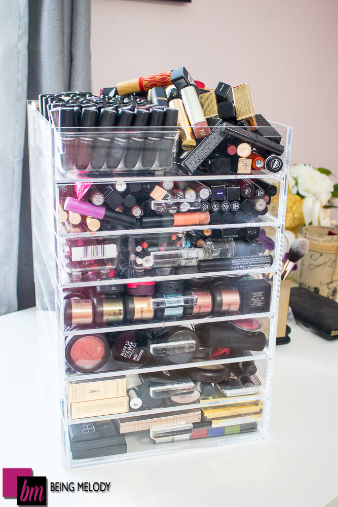 How to Organize Your Lipstick Collection in an Acrylic Makeup Orgranizer www.beingmelody.com